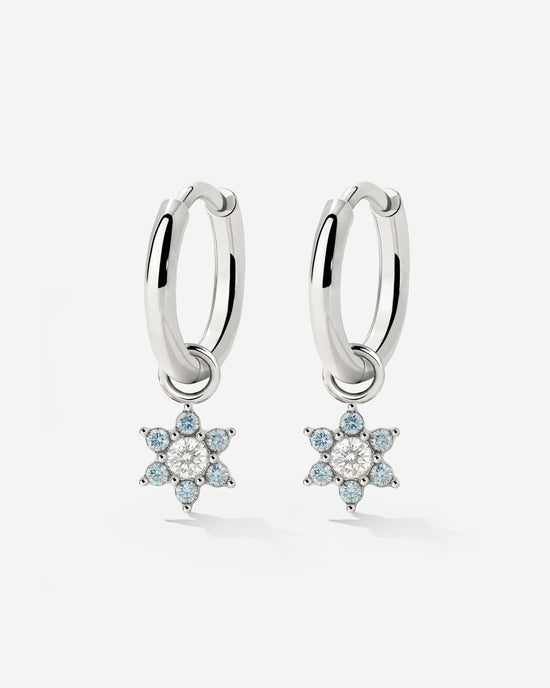 Blue Petal Hoop Set Small Silver