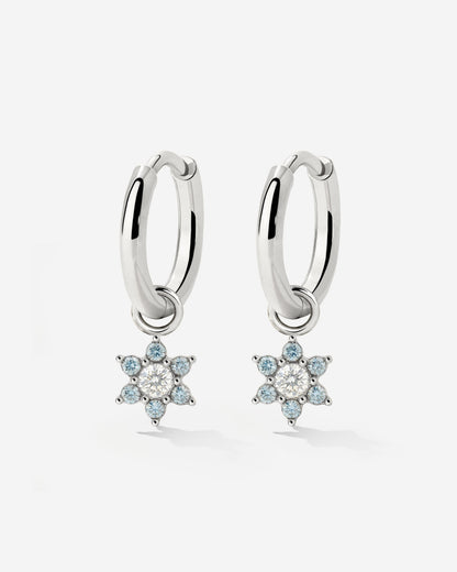 Blue Petal Hoop Set Small Silver