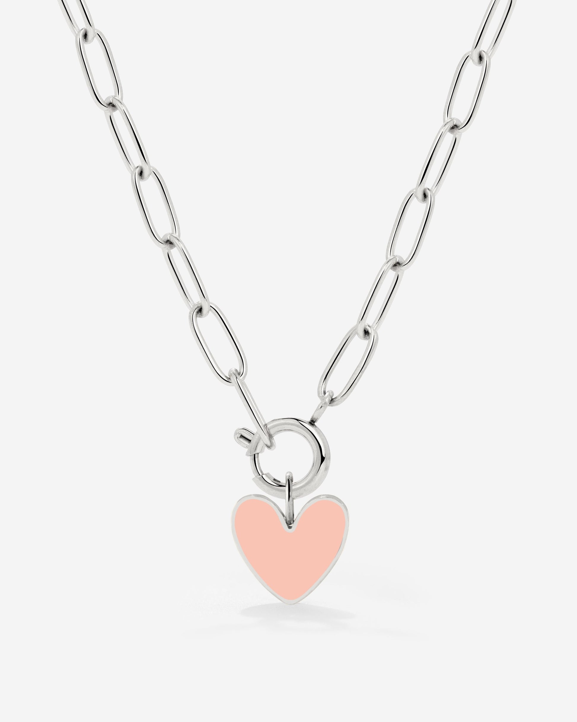 Pink Heart Oval Links Necklace Set Silver