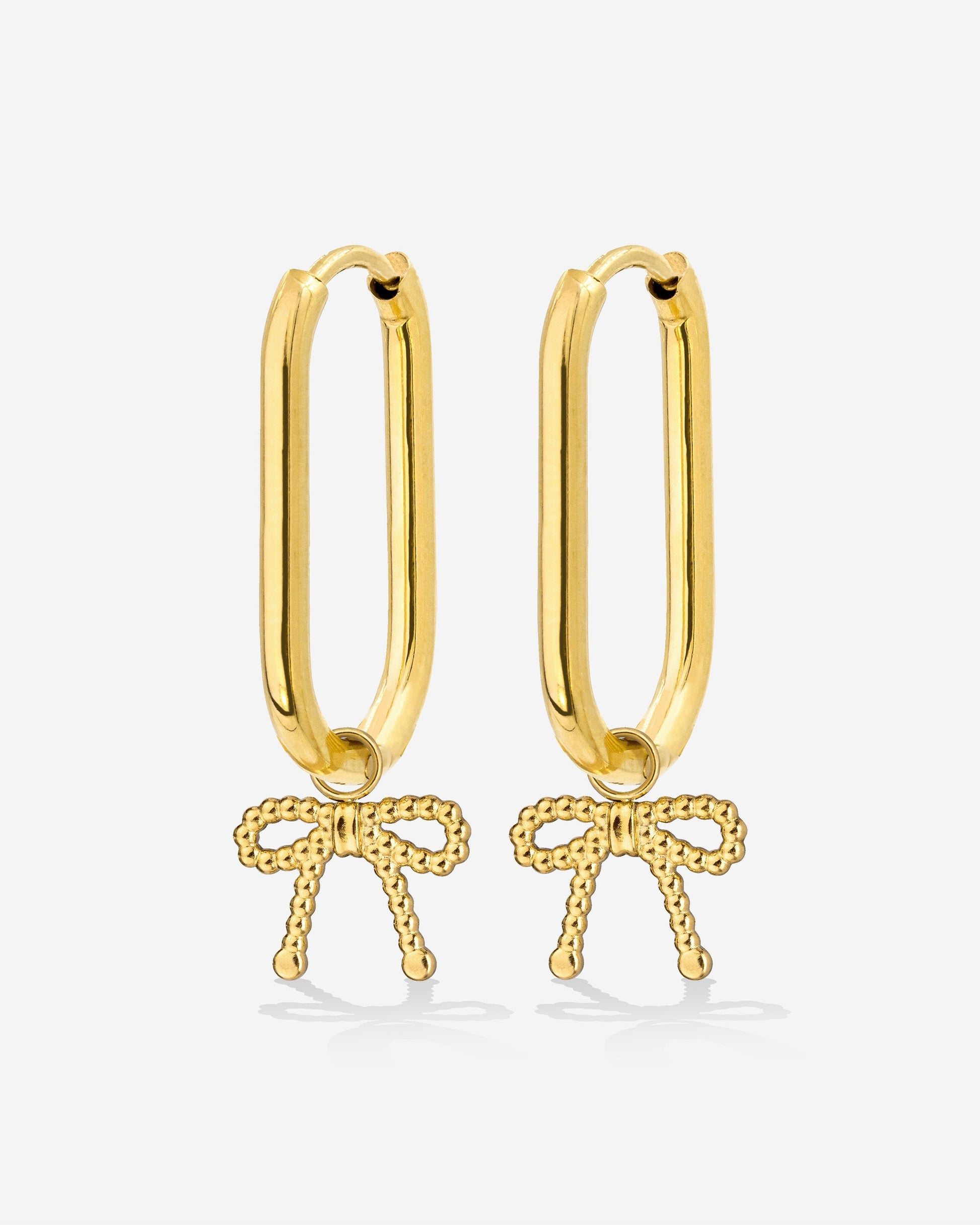 Dotted Ribbon Oval Hoop Set Small Gold