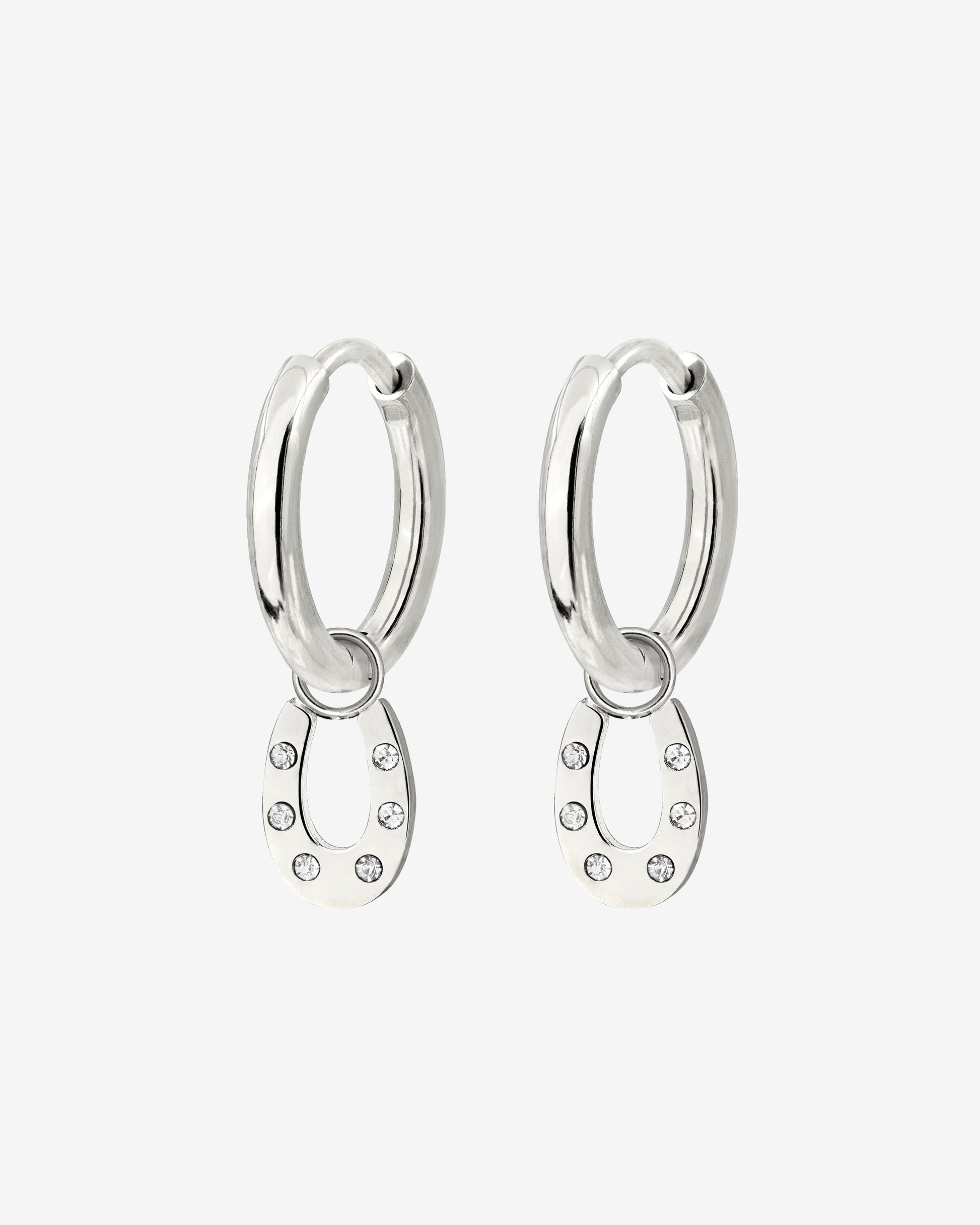 Blinged Horseshoe Hoop Set Small Silver