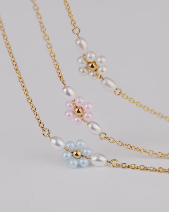 Pretty Pink Daisy Necklace Gold