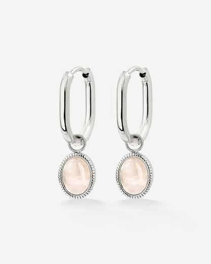 Blush Quartz Oval Hoop Set Baby Silver