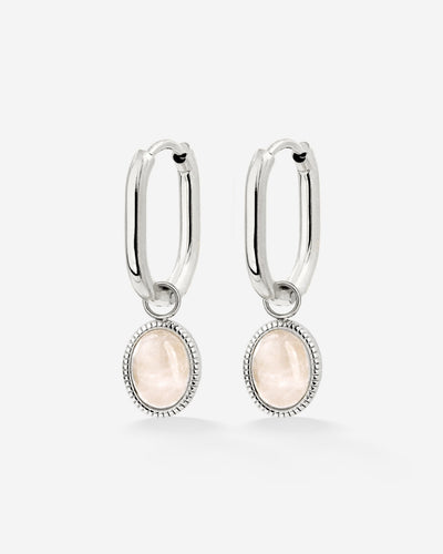 Blush Quartz Oval Hoop Set Baby Silver