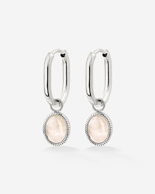 Blush Quartz Oval Hoop Set Baby Silver