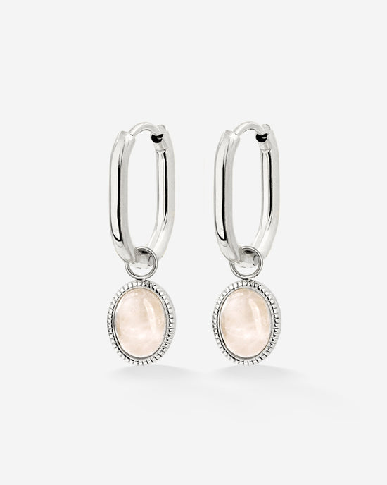 Blush Quartz Oval Hoop Set Baby Silver