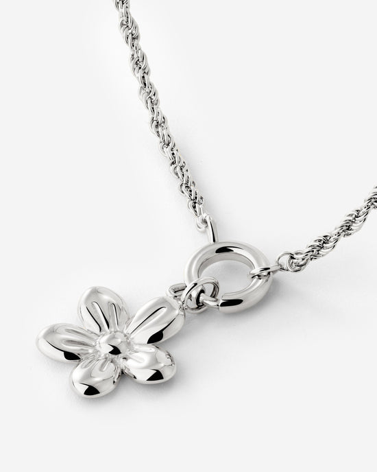 Blossom Rope Chain Necklace Set Silver