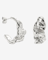 Crinkled Hoop Studs Silver