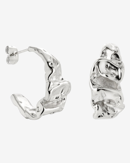 Crinkled Hoop Studs Silver