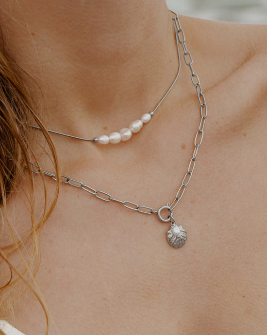 Ocean Lovers Oval Links Necklace Set Silver
