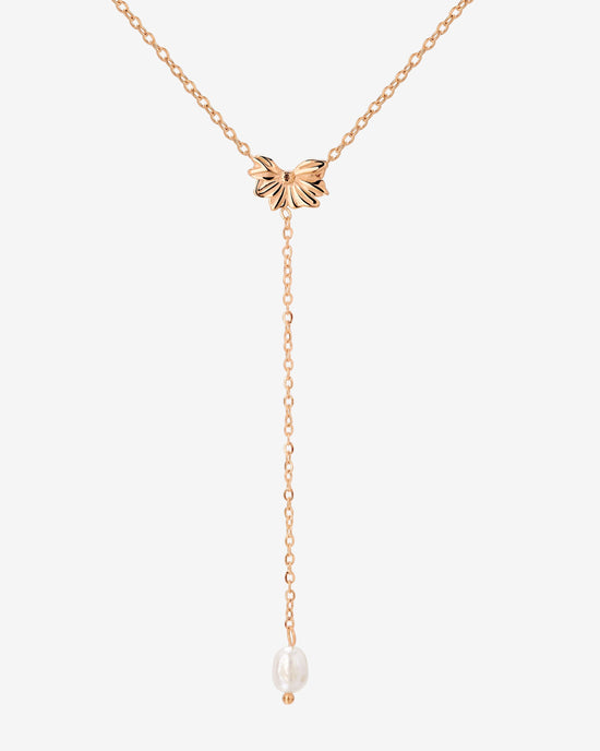 Petal Pearl Y-Necklace Rose Gold