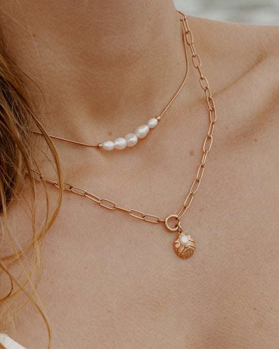 Ocean Lovers Oval Links Necklace Set Rose Gold
