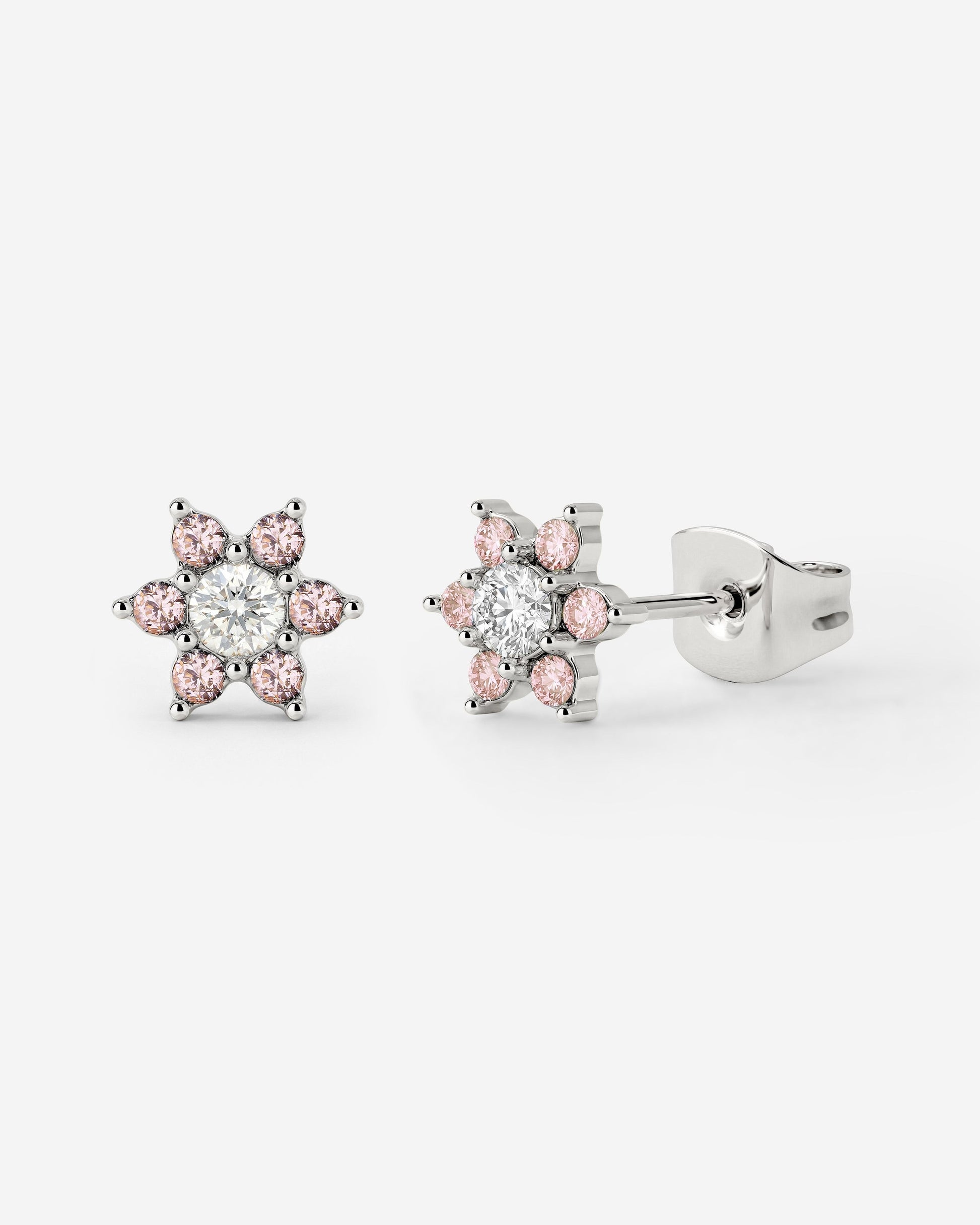 Sparkling Pink Petal Studs Silver