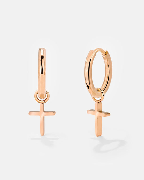 Saints Cross Hoop Set Small Rose Gold