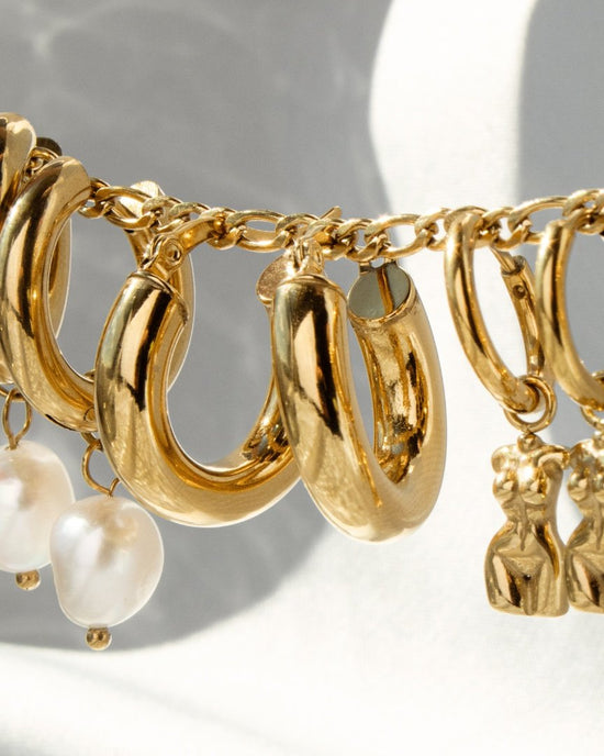 Chunky Pearl Hoop Set Gold