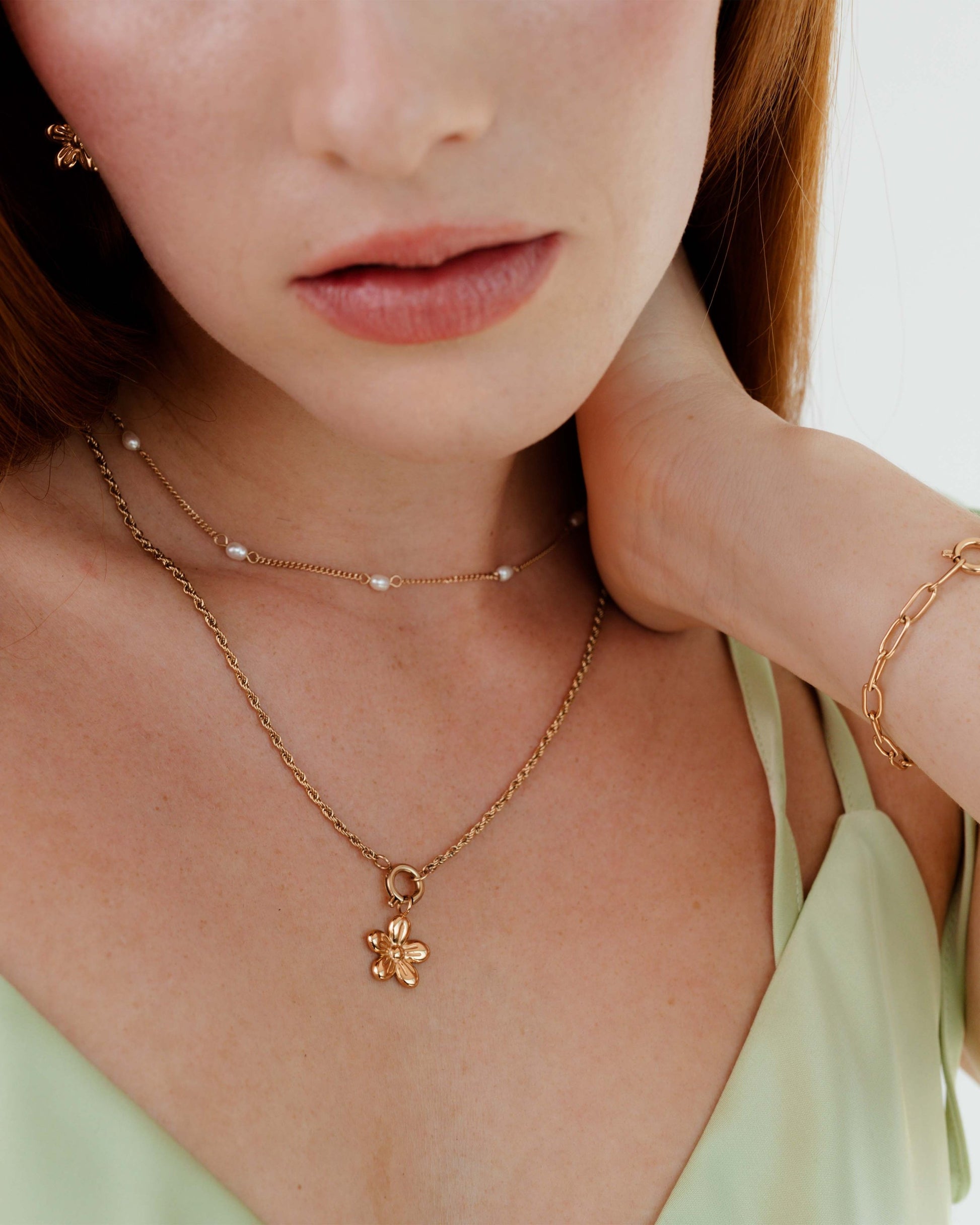 Blossom Rope Chain Necklace Set Rose Gold