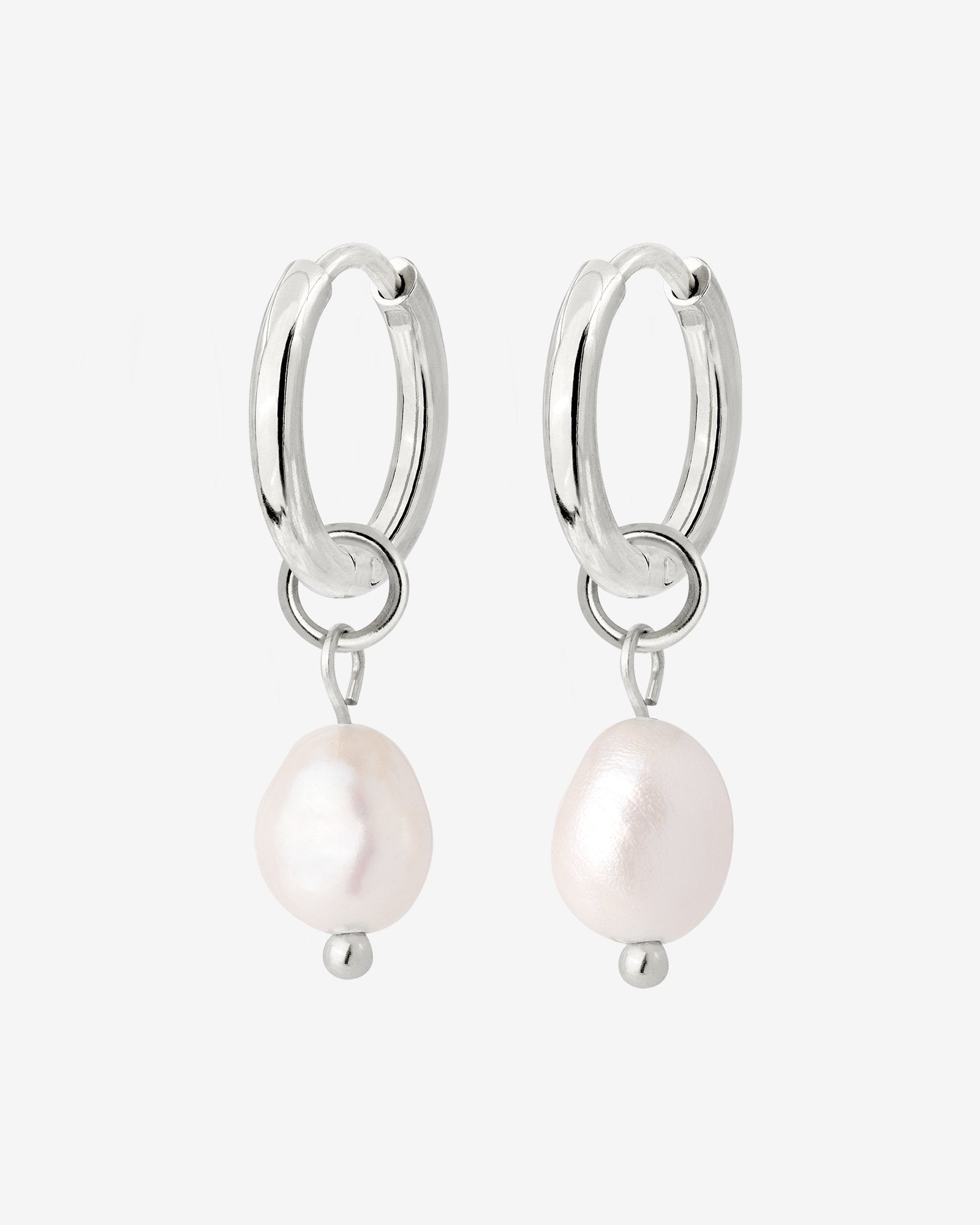 Chunky Pearl Hoop Set Small Silver