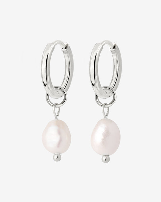 Chunky Pearl Hoop Set Small Silver