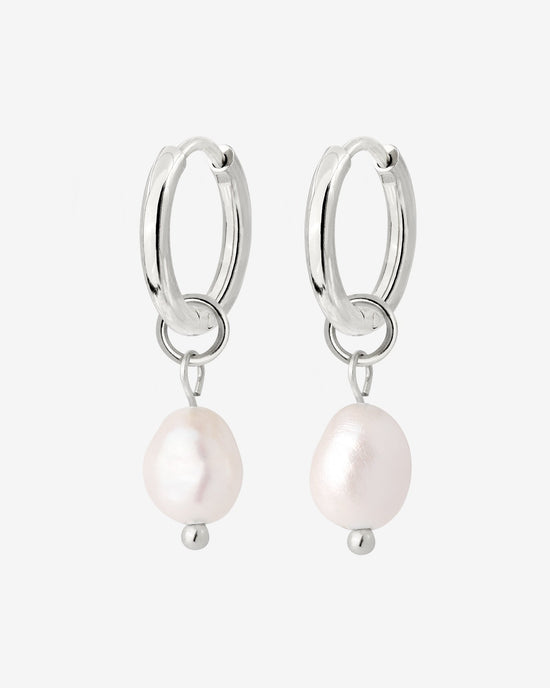 Chunky Pearl Hoop Set Small Silver
