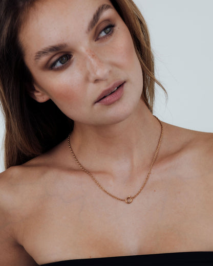 Rope Chain Charm Necklace Rose Gold