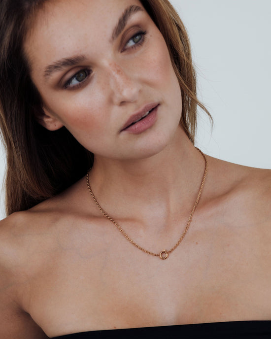 Rope Chain Charm Necklace Rose Gold