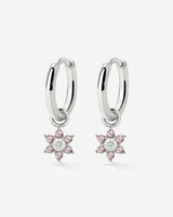 Pink Petal Hoop Set Small Silver