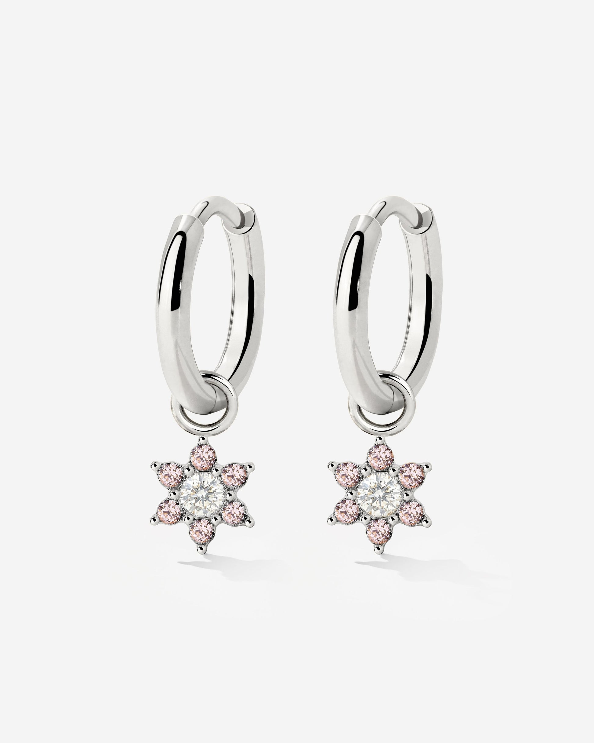 Pink Petal Hoop Set Small Silver