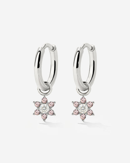 Pink Petal Hoop Set Small Silver