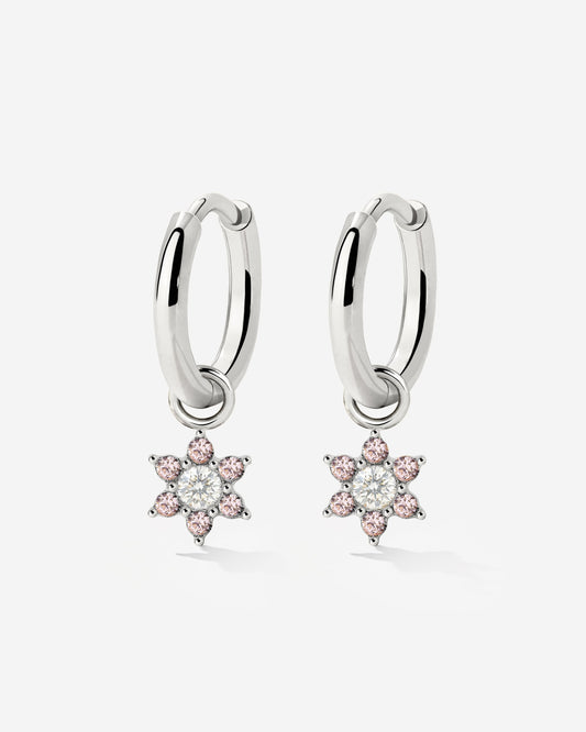 Pink Petal Hoop Set Small Silver