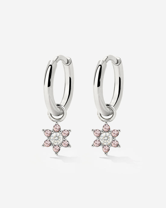 Pink Petal Hoop Set Small Silver