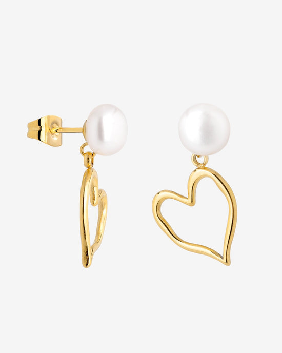 Melting Heart Pearl Studs gold