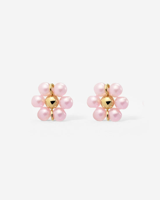Pretty Pink Daisy Studs Gold