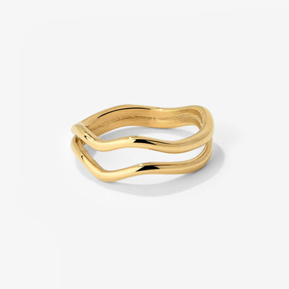 Double Wave Ring Stud Earrings Gold