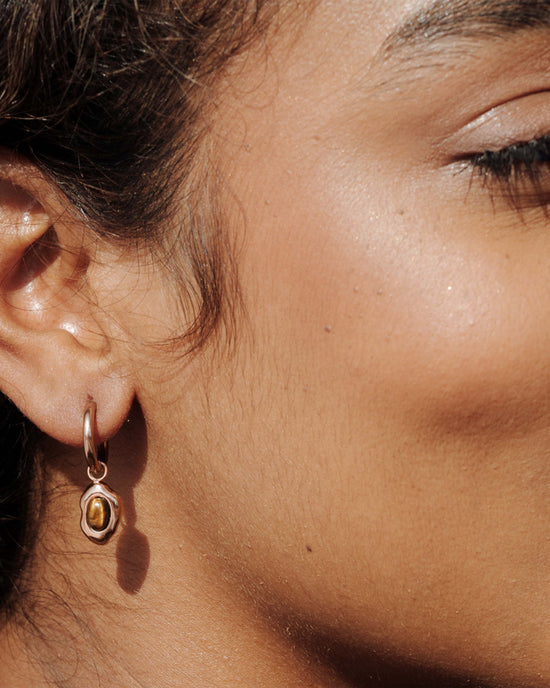Tiger's Eye Hoop Set Small Rose Gold