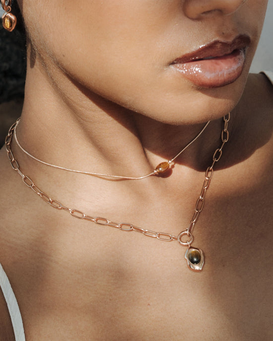 Tiger's Eye Oval Links Necklace Set Rose Gold