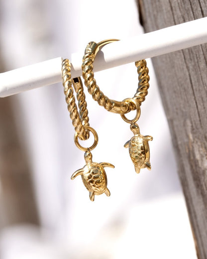 Sea Turtle Twisted Hoop Set Small Rose Gold