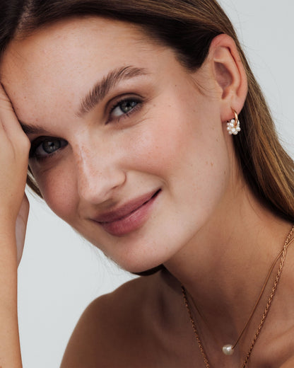 Pearl Cluster Hoops Rose Gold
