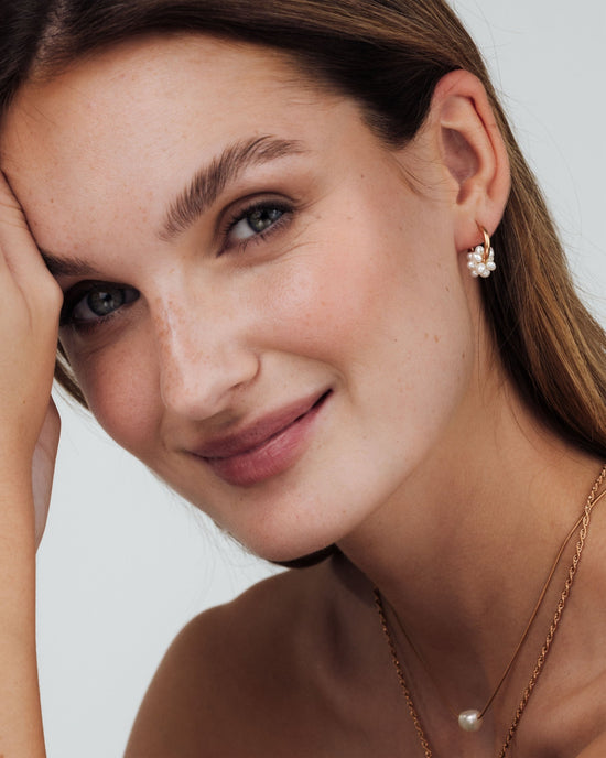 Pearl Cluster Hoops Rose Gold
