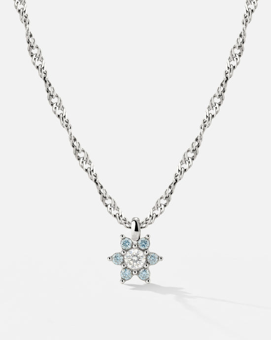 Sparkling Blue Petal Necklace Silver