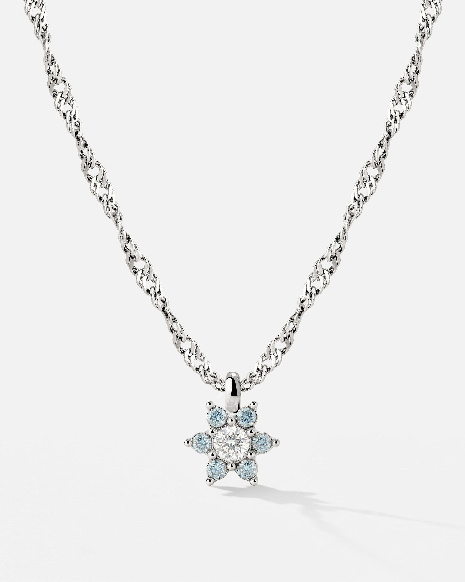 Sparkling Blue Petal Necklace Silver