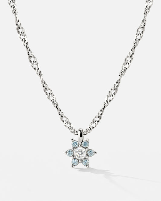 Sparkling Blue Petal Necklace Silver
