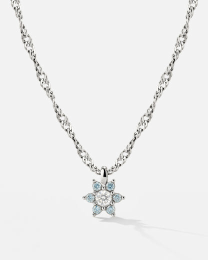 Sparkling Blue Petal Necklace Silver