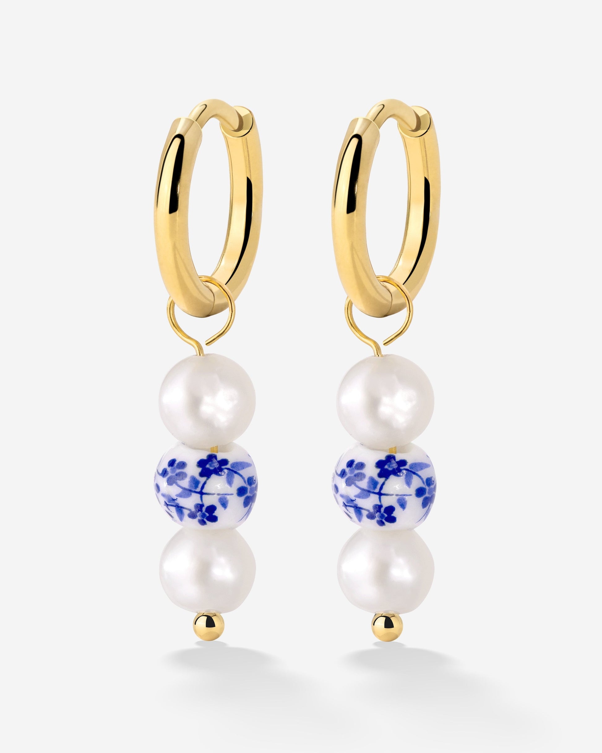 Flower Tile Pearl Hoop Set Small gold