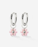 Pretty Pink Daisy Hoop Set Small Silver