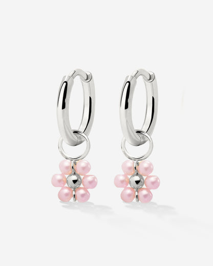 Pretty Pink Daisy Hoop Set Small Silver