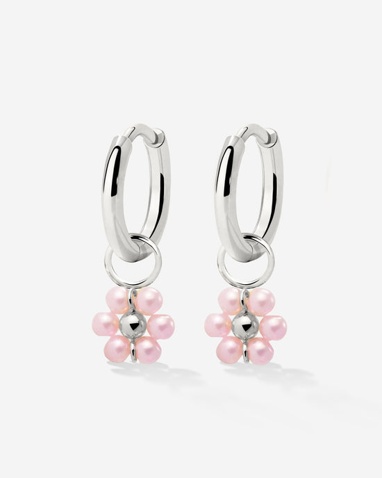 Pretty Pink Daisy Hoop Set Small Silver