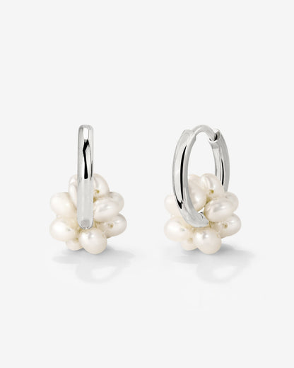 Pearl Cluster Hoops Silver