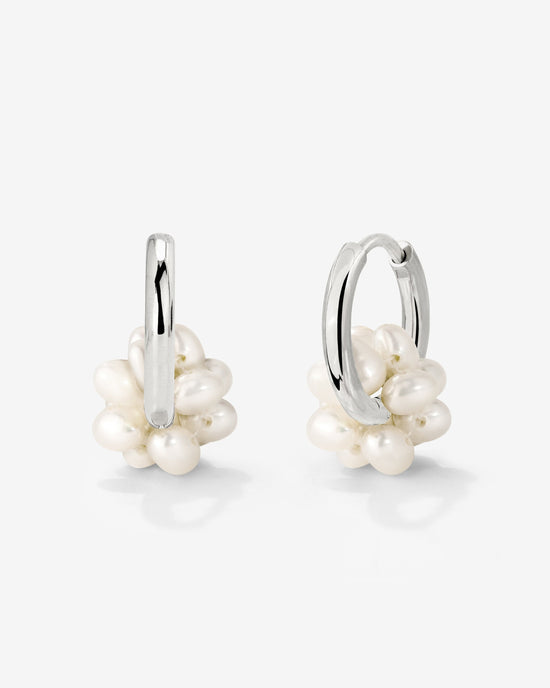 Pearl Cluster Hoops Silver