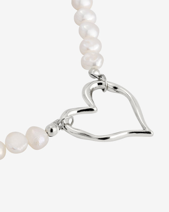 Melting Heart Pearl Necklace Silver