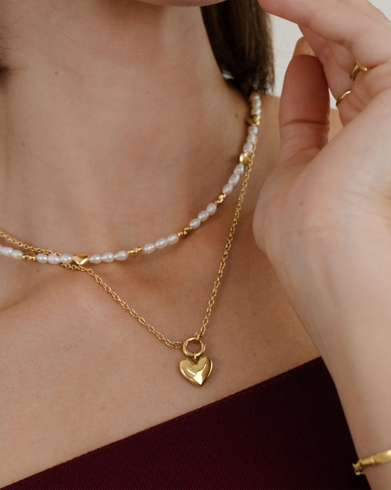 Lovely Heart Classic Chain Necklace Set Gold
